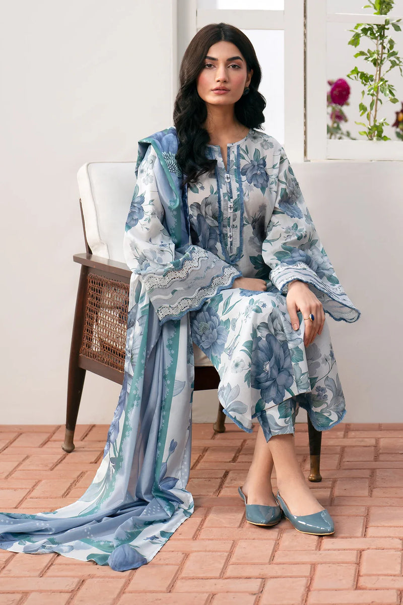 BAROUQE - 3PC USTITCHED KARANDI PRINTED SHIRT WITH KARANDI PRINTED DUPATTA AND TROUSER-12574