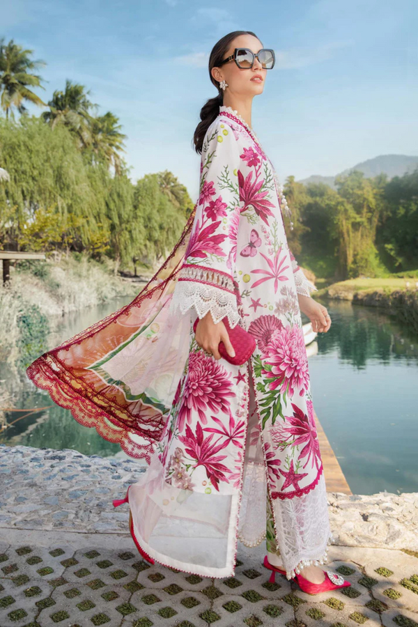 MARIA.B-3PC LAWN EMBROIDERED PRINTED SHIRT WITH CHIFFON PRINT DUPATTA AND PRINT TROUSER-BIC-2520