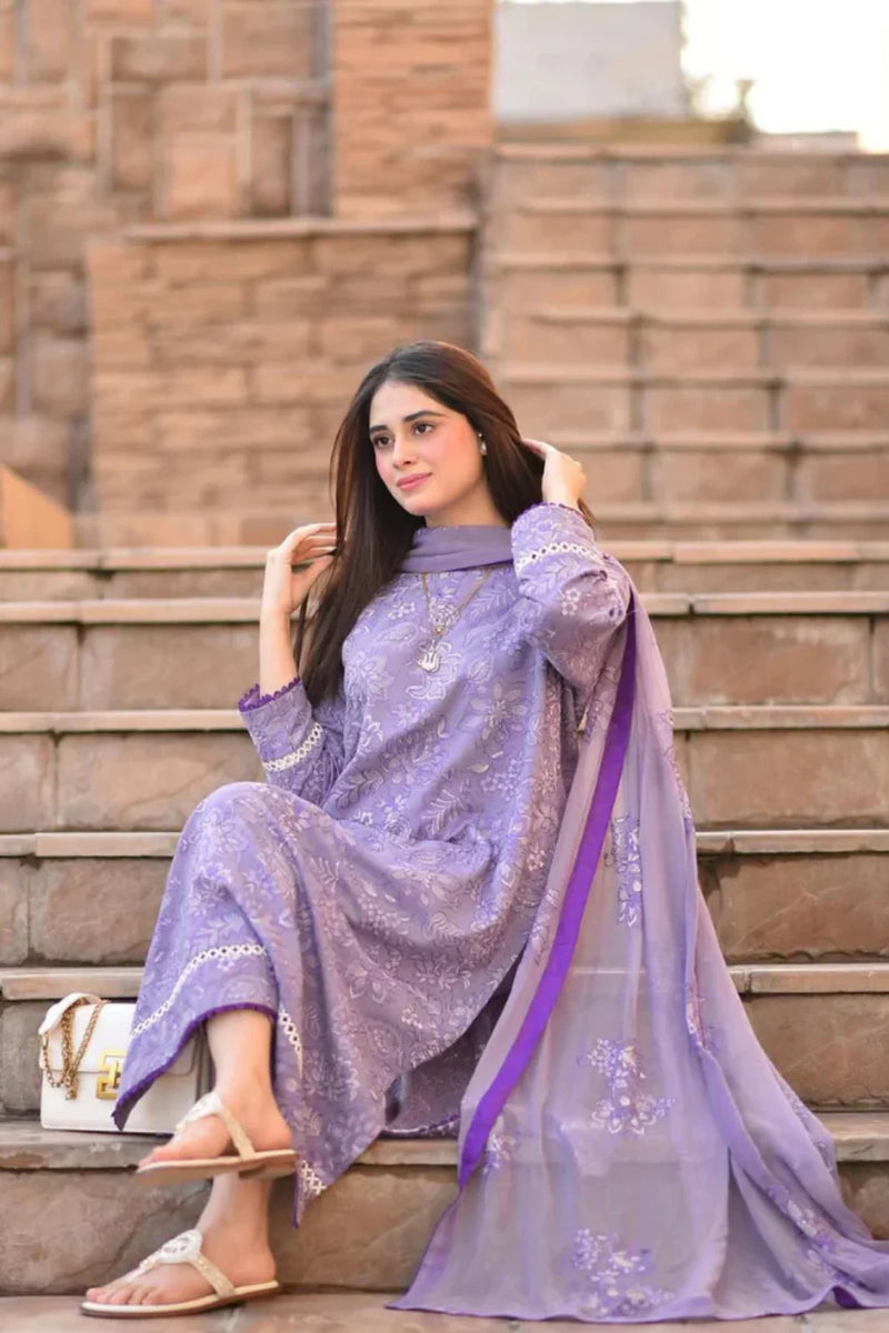 Bareeze 3PC Embroidered Lawn With Chiffon Embroidered  Dupatta - NSB 1544