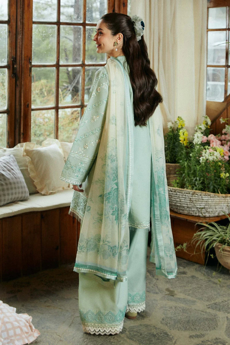 ZARA SHAHJAHAN-3PC DHANAK EMBROIDERED SHIRT WITH CORTRAI WOOL PRINTED SHAWL AND EMB TROUSER - 4112
