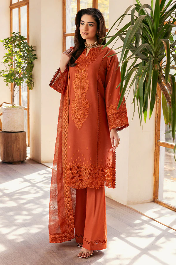 SAPPHIRE-3PC DHANAK EMBROIDERED SHIRT WITH KHADDI NET EMB DUPATTA AND TROUSER-14300