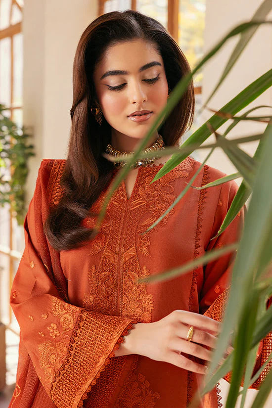 SAPPHIRE-3PC DHANAK EMBROIDERED SHIRT WITH KHADDI NET EMB DUPATTA AND TROUSER-14300