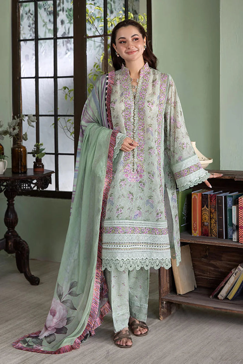 SOBIA NAZIR-3PC KARANDI PRINTED EMBROIDERED SHIRT WITH KARANDI PRINTED DUPATTA AND TROUSER-12564
