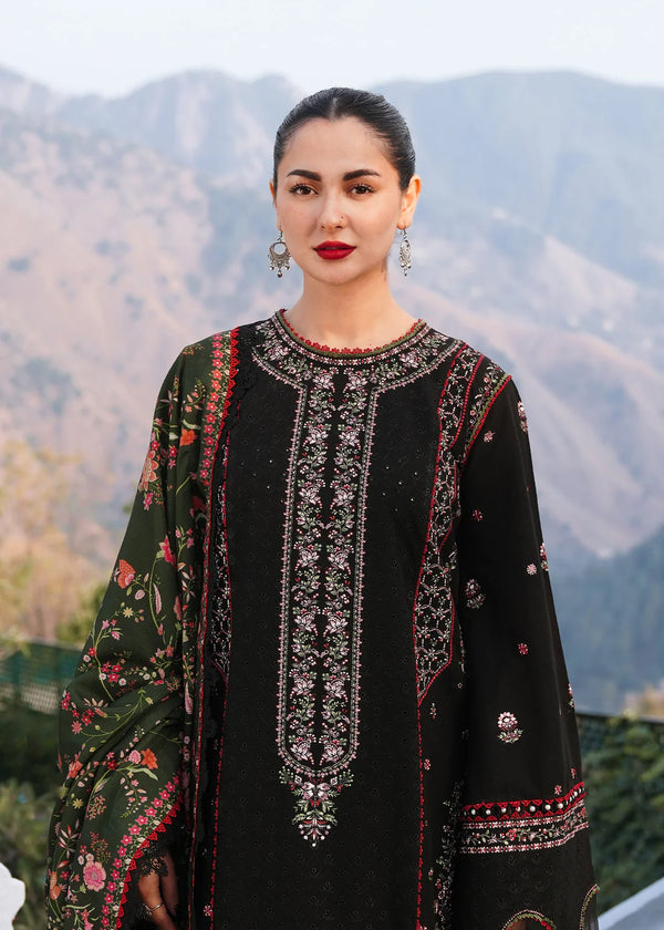 HUSSAIN REHAR-3PC KARANDI EMBROIDERED SHIRT WITH COURTRAI PRINTED SHAWL AND TROUSER-4261