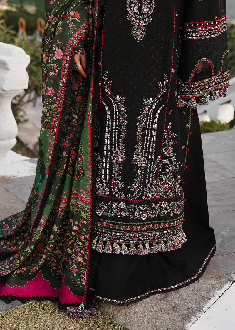 HUSSAIN REHAR-3PC KARANDI EMBROIDERED SHIRT WITH COURTRAI PRINTED SHAWL AND TROUSER-4261