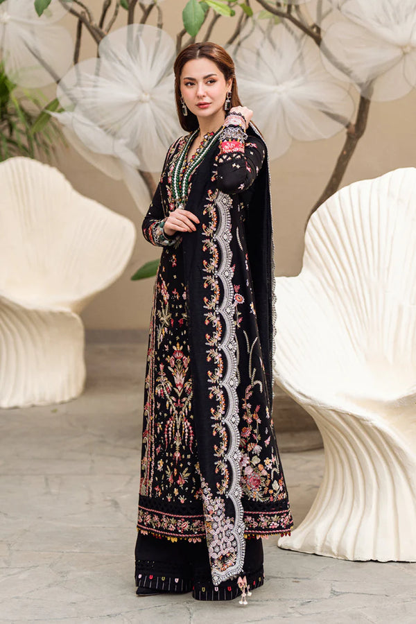 QALAMQAR-3PC DHANAK EMBROIDERED SHIRT WITH COTTON NET EMBROIDERED DUPATTA -BIC-14254
