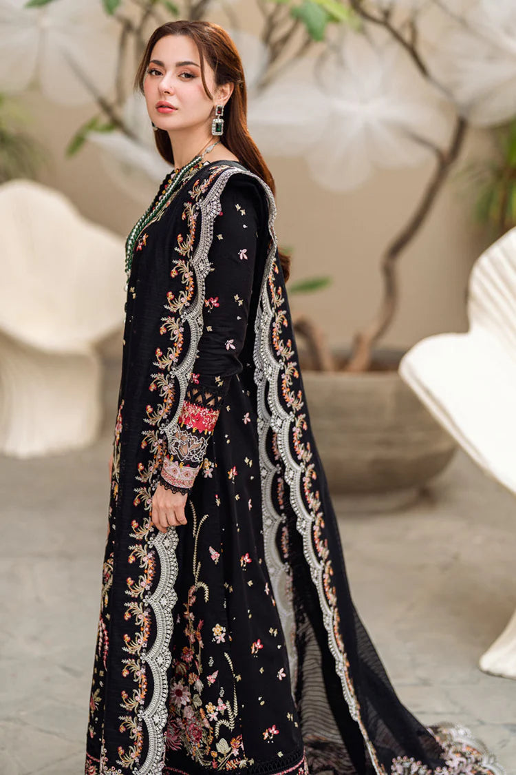 QALAMQAR-3PC DHANAK EMBROIDERED SHIRT WITH COTTON NET EMBROIDERED DUPATTA -BIC-14254