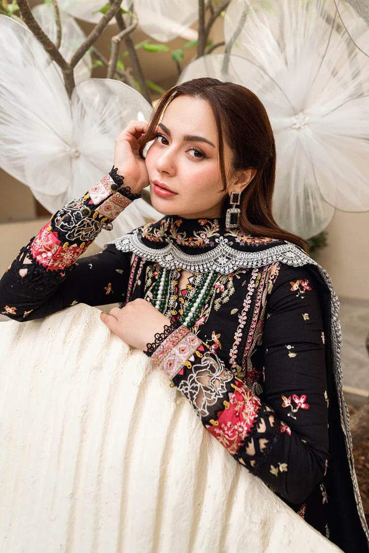 QALAMQAR-3PC DHANAK EMBROIDERED SHIRT WITH COTTON NET EMBROIDERED DUPATTA -BIC-14254