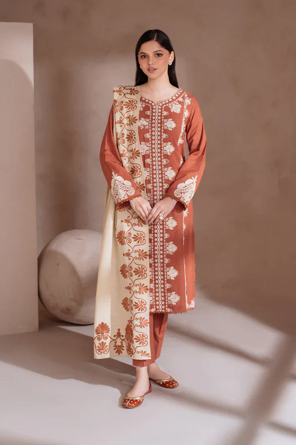 IZNIK- UNSTITCHED 3PC DHANAK EMBROIDERED WITH DHANAK EMBROIDERED SHAWL-3388