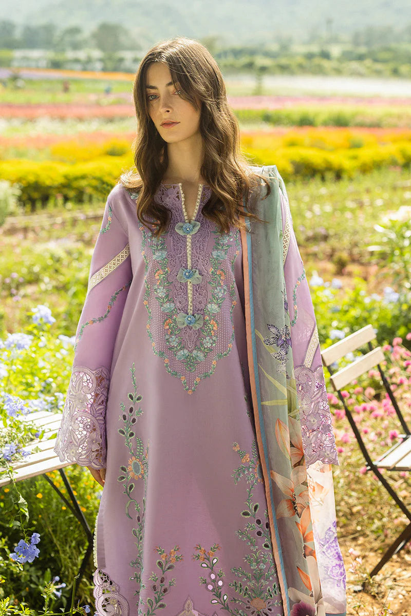 MUSHQ-3PC DHANAK EMBROIDERED SHIRT WITH COUTRAI WOOL PRINTED SHAWL AND TROUSER - 4018