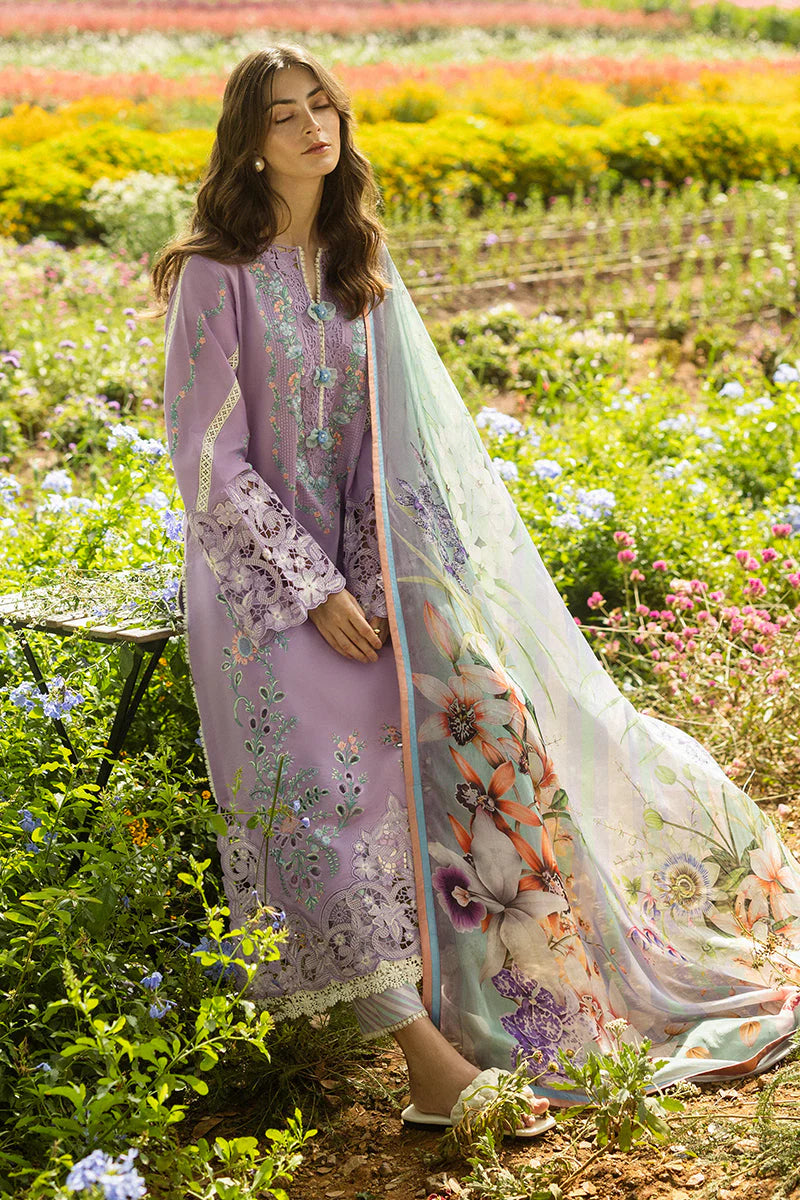MUSHQ-3PC DHANAK EMBROIDERED SHIRT WITH COUTRAI WOOL PRINTED SHAWL AND TROUSER - 4018