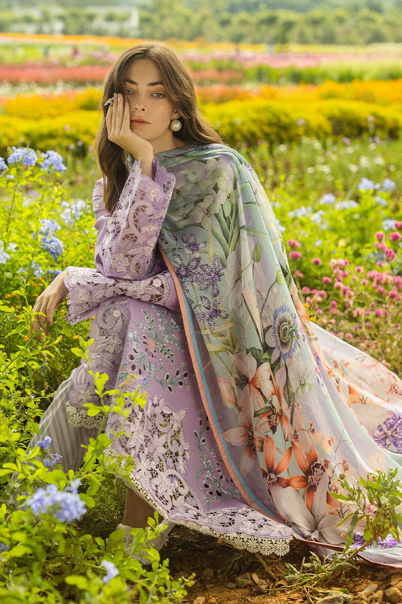 MUSHQ-3PC DHANAK EMBROIDERED SHIRT WITH COUTRAI WOOL PRINTED SHAWL AND TROUSER - 4018