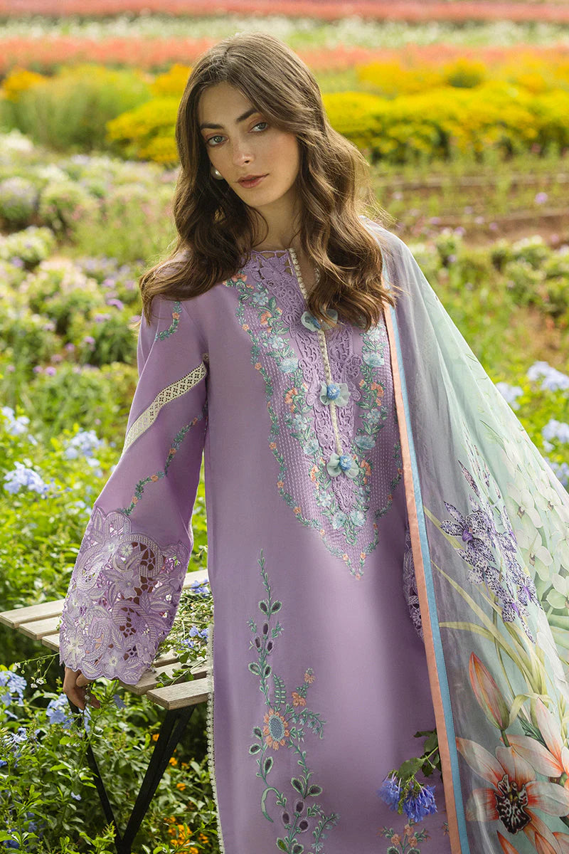 MUSHQ-3PC DHANAK EMBROIDERED SHIRT WITH COUTRAI WOOL PRINTED SHAWL AND TROUSER - 4018