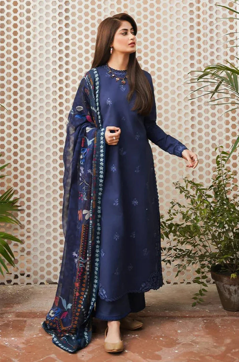 DHANAK 3PC  Unstitched EMBROIDERED SHIRT WITH PRINTED WOOL SHAWL-666