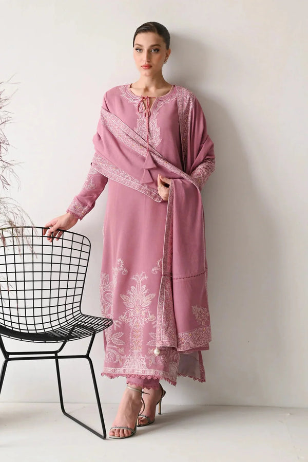 BATIK-3PC DHANAK EMBROIDERED SHIRT WITH DHANAK EMBROIDERED SHAWL AND TROUSER-BIC - 14189