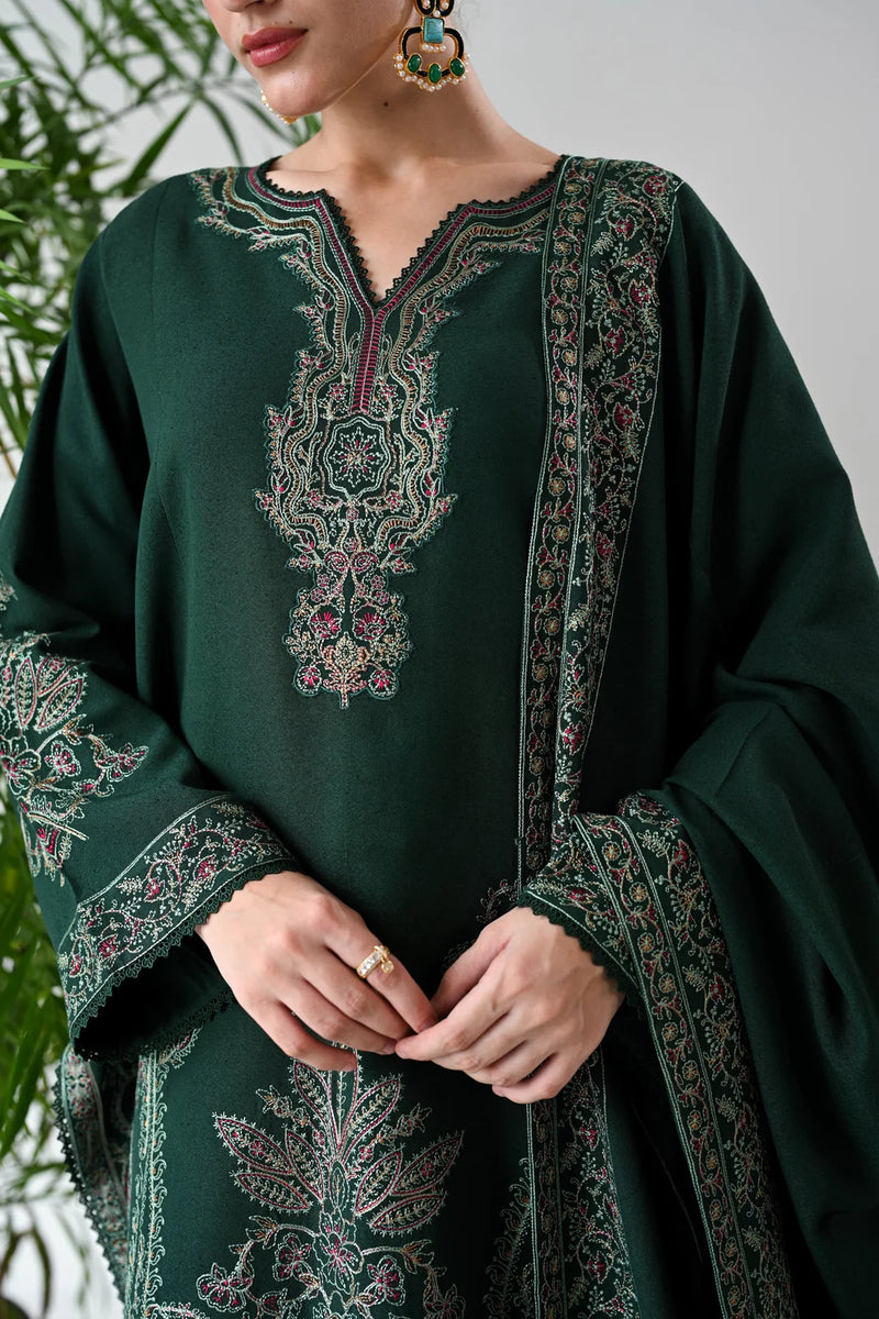 3PC DHANAK EMBROIDERED SHIRT WITH DHANAK EMBROIDERED SHAWL & TROUSER-4190