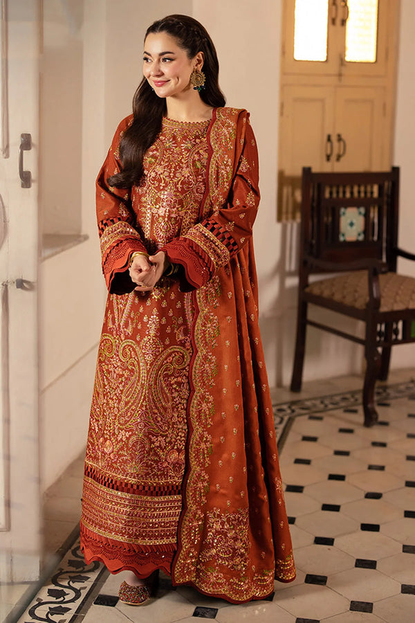 ASIM JOFA-3PC DHANAK SEQUIN EMBROIDERED SHIRT WITH DHANAK EMBROIDERED SHAWL AND TROUSER-4330