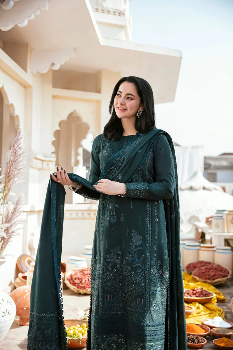 FLORENT-3PC DHANAK UNSTITCHED  EMBROIDERED SHIRT WITH DHANAK EMBROIDERED SHAWL & TROUSER-BIC-4160