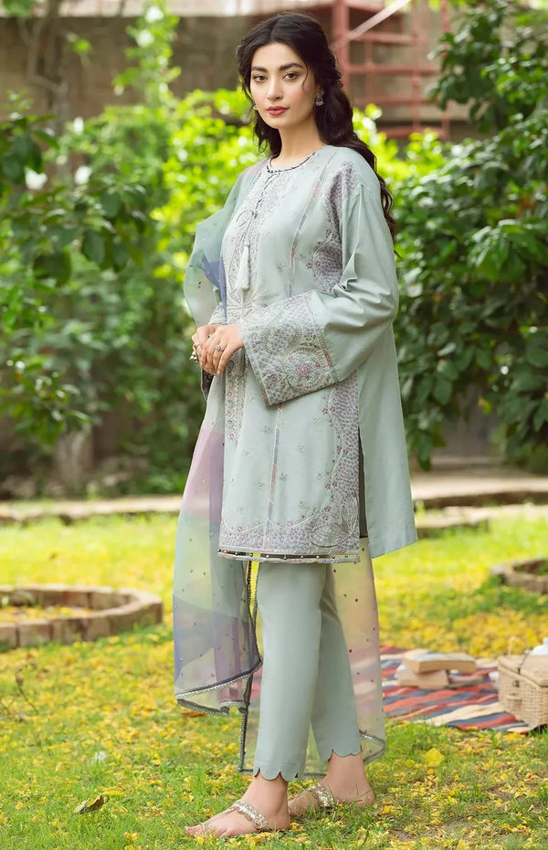JAZMIN - UNSTITCHED 3PC DHANAK EMBROIDERED WITH ORGANZA PRINTED DUPATTA-1006