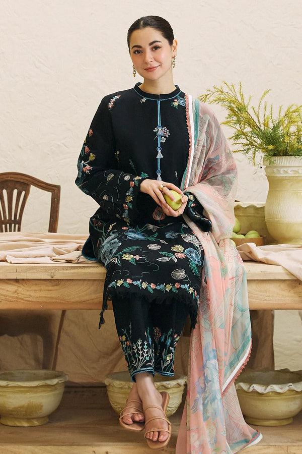 ZAHRA SHAHJAHAN - 3PC DHANAK EMBROIDERED WITH WOOL PRINT SHAWL-3214