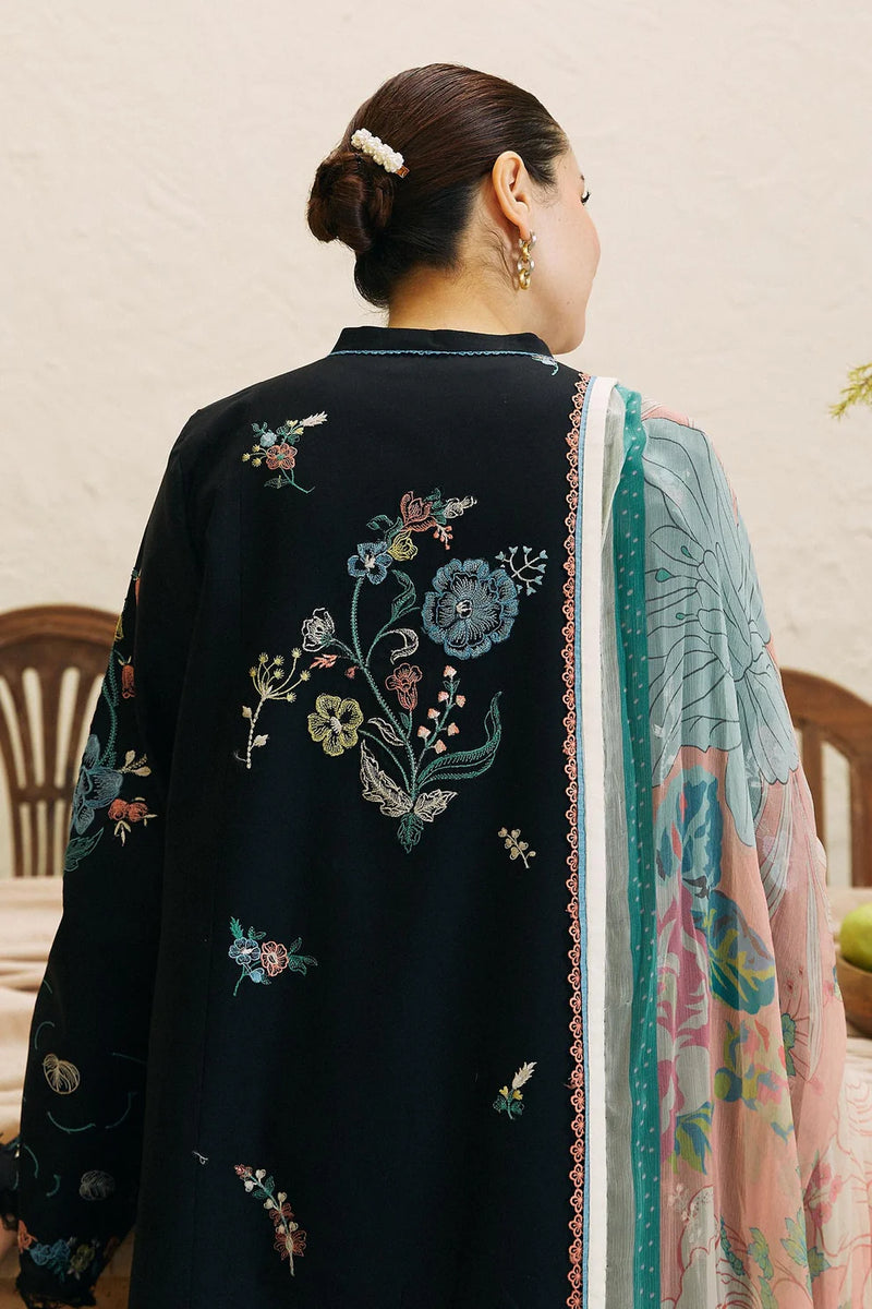 ZARASHAHJAHAN- 3PC DHANAK EMBROIDERED SHIRT WITH COUTRAI WOOL PRINT SHAWL AND EMB TROUSER-3214