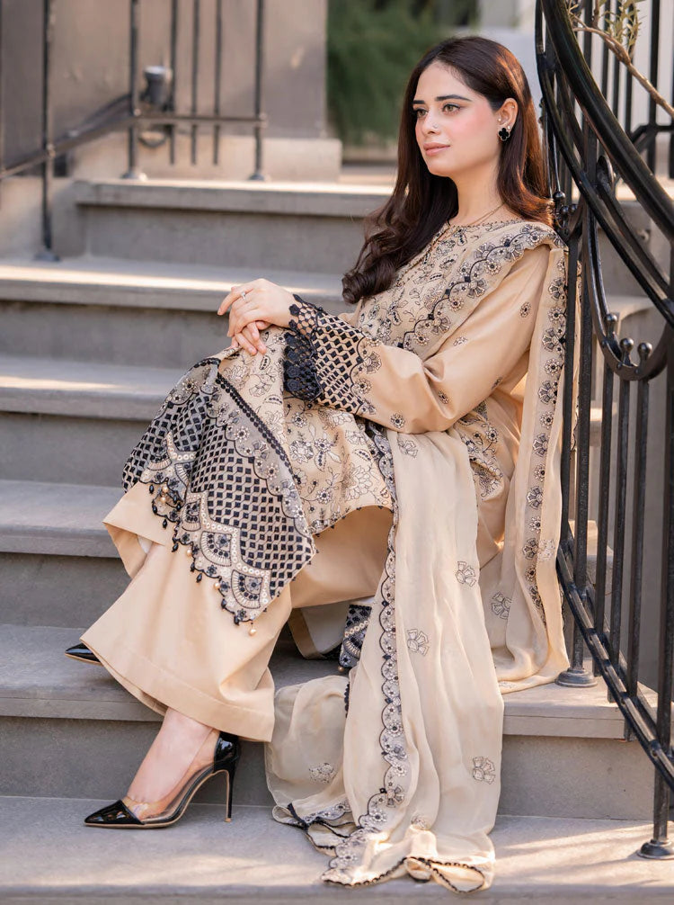 SAPPHIRE-3PC DHANAK EMBROIDERED SHIRT WITH CHIFFON EMBROIDERED DUPATTA AND TROUSER-4035