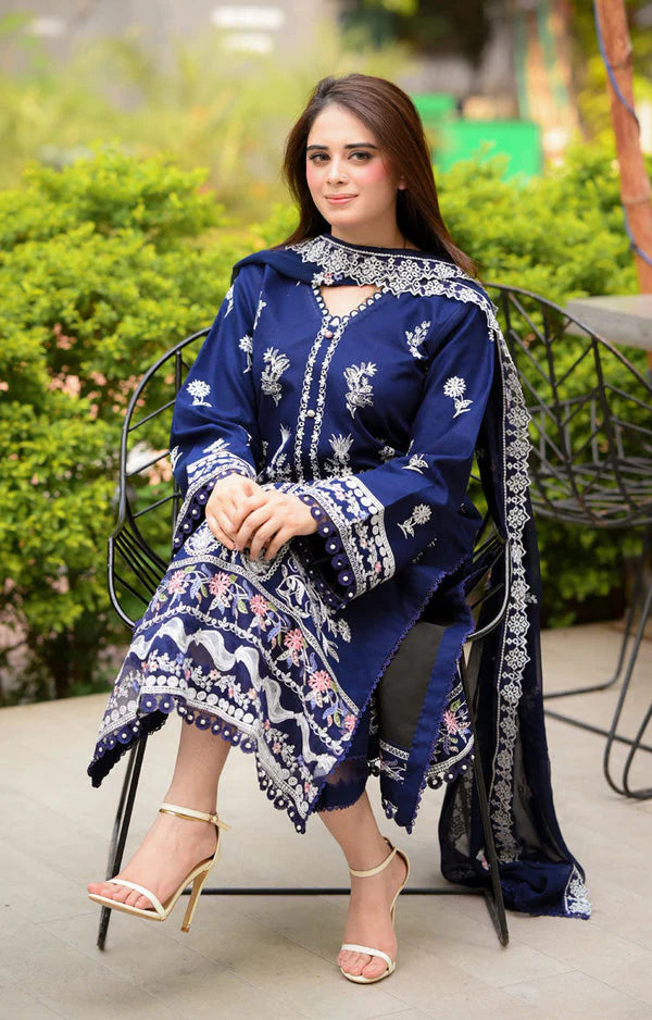 Libaas - Dhanak-3PC  Unstitched Embroidered Shirt with Chiffon Embroidered Dupatta-3460