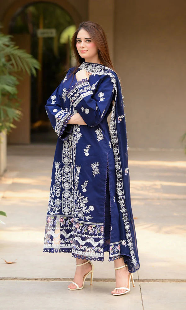Libaas - Dhanak-3PC  Unstitched Embroidered Shirt with Chiffon Embroidered Dupatta-3460