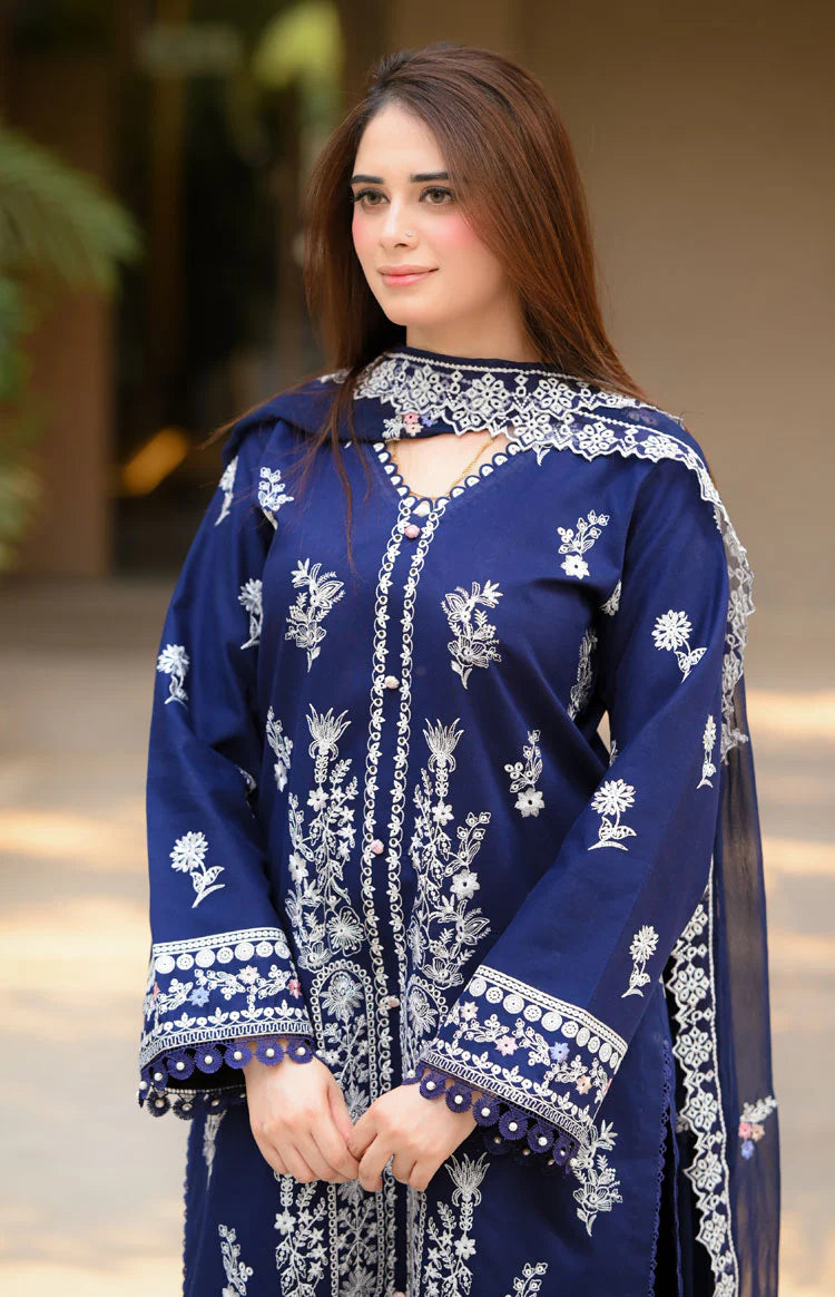Libaas - Dhanak-3PC  Unstitched Embroidered Shirt with Chiffon Embroidered Dupatta-3460
