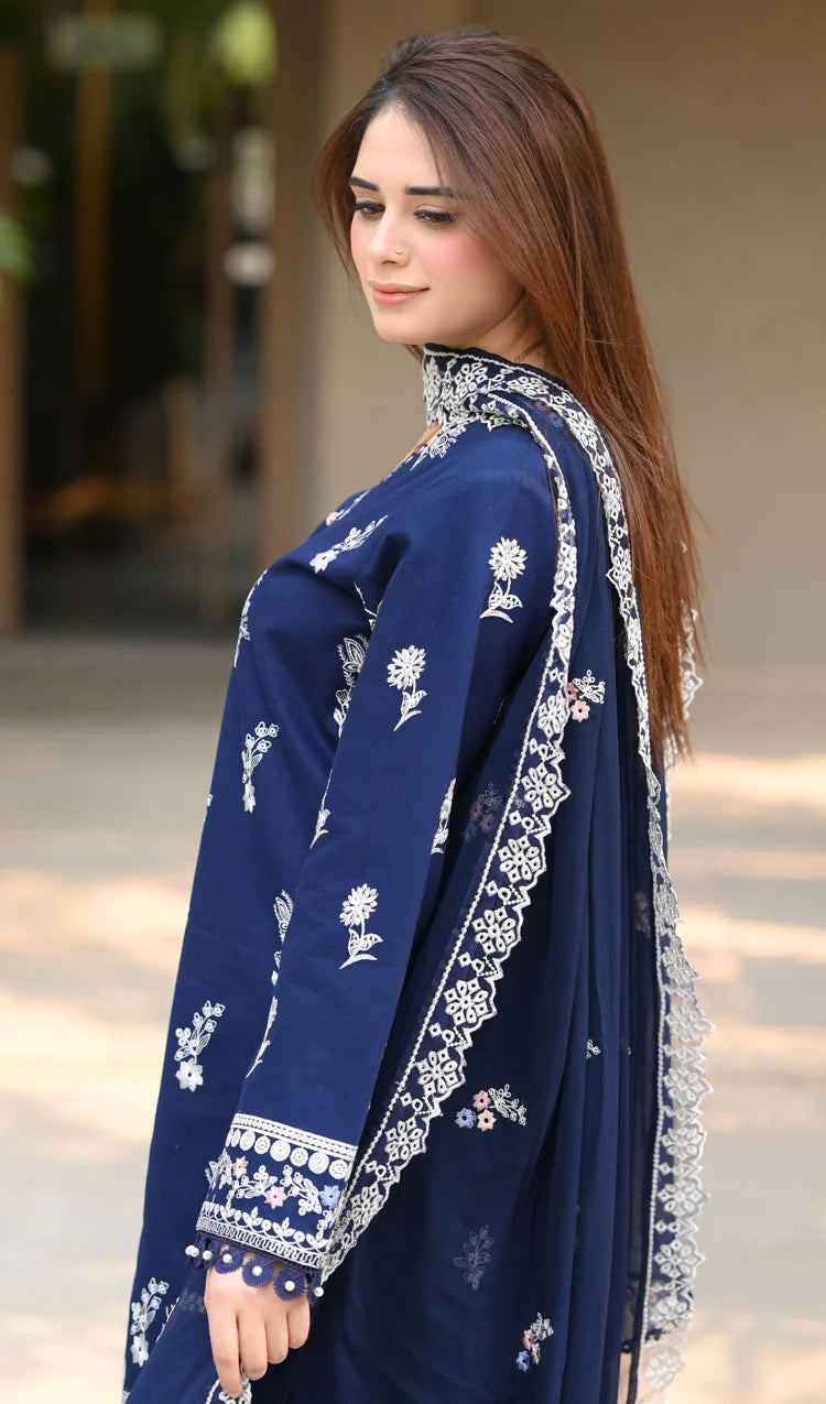 Libaas - Dhanak-3PC  Unstitched Embroidered Shirt with Chiffon Embroidered Dupatta-3460