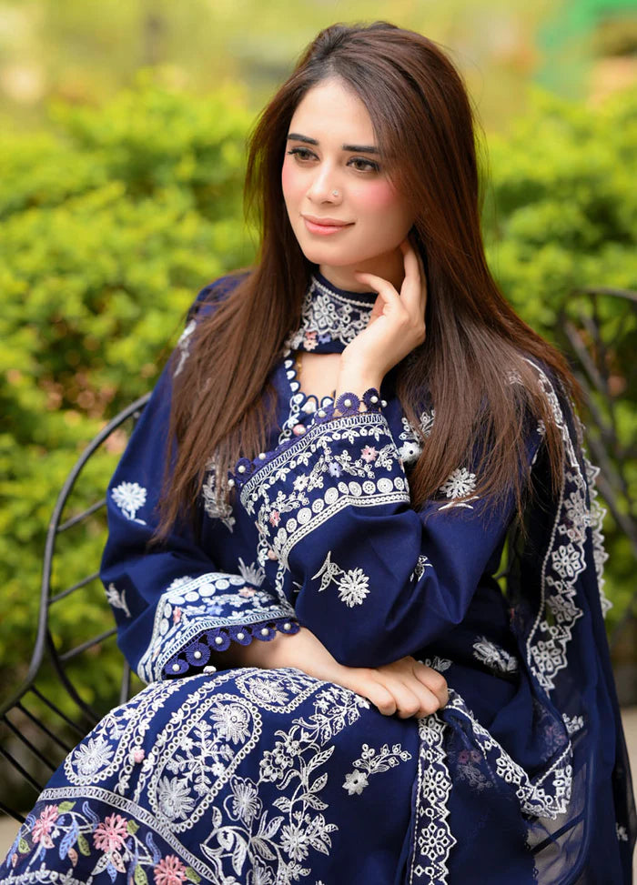 Libaas - Dhanak-3PC  Unstitched Embroidered Shirt with Chiffon Embroidered Dupatta-3460