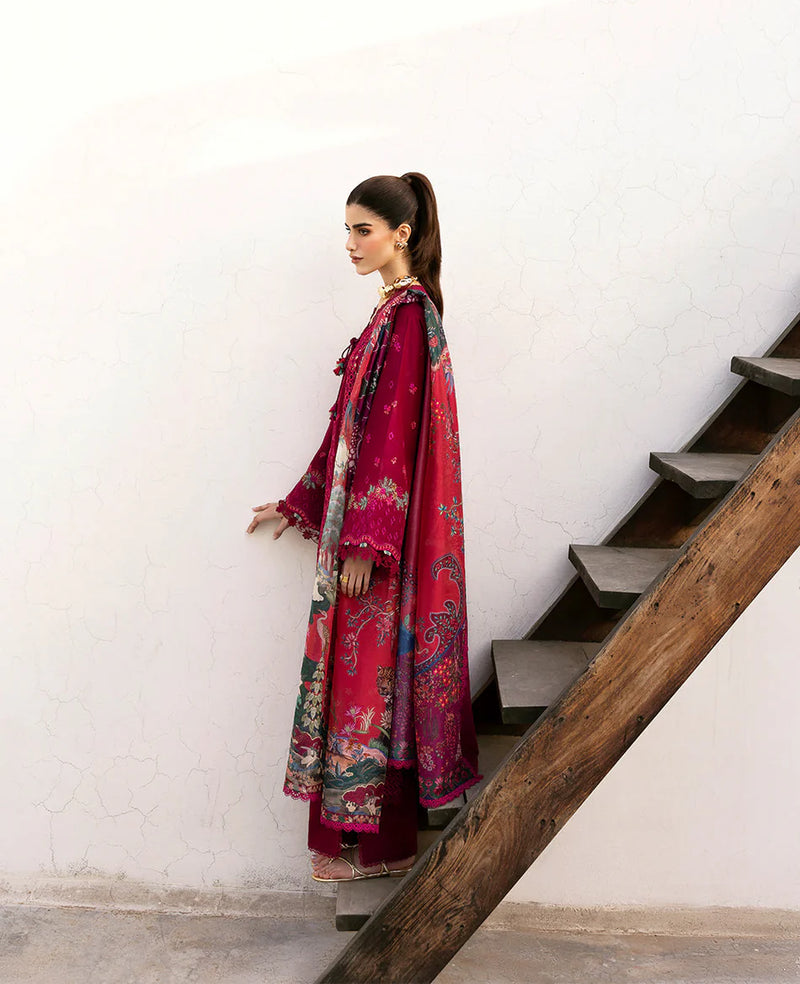 REPUBLIC 3PC DHANAK EMBROIDERED SHIRT WITH COURTRAI PRINTED SHAWL & DHANAK TOUSER-14278