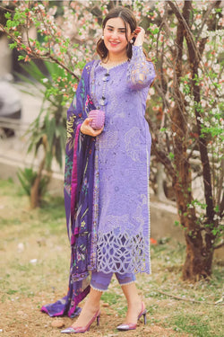 MUSHQ-3PC DHANAK EMBROIDERED SHIRT WITH COURTRAI PRINTED SHAWL & TROUSER - 14070