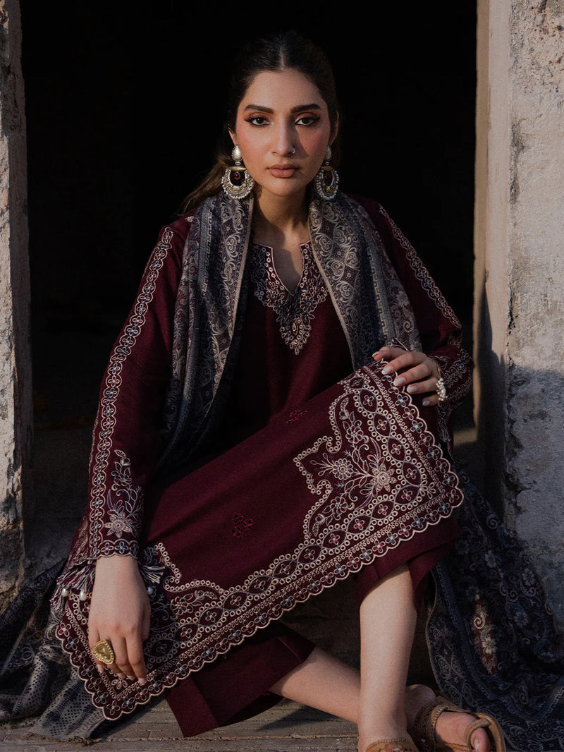 IZEL-3PC DHANAK EMBROIDERED SHIRT WITH COURTRAI PRINTED SHAWL & TROUSER-BIC-14364