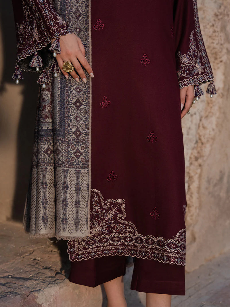 IZEL-3PC DHANAK EMBROIDERED SHIRT WITH COURTRAI PRINTED SHAWL & TROUSER-BIC-14364