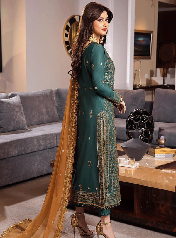 ASIM JOFA-3PC DHANAK EMBROIDERED SHIRT WITH CHIFFON EMBROIDERED DUPATTA AND TROUSER  - 4153