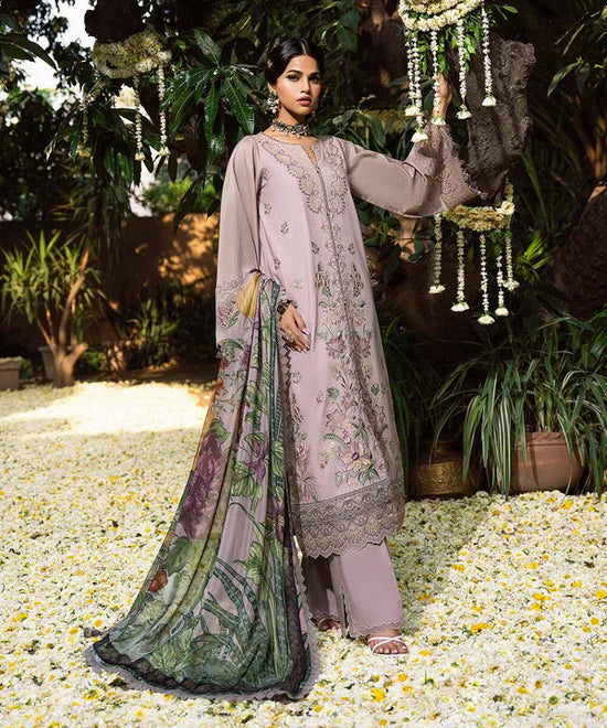 SAPPHIRE-3PC UNSTITCHED DHANAK EMBROIDERED SHIRT WITH COURTRAI WOOL PRINTED SHAWL AND EMB TROUSER-14100