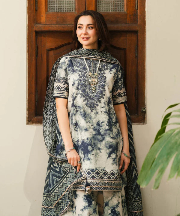 SAPPHIRE-3PC KHADDAR PRINTED EMB SHIRT WITH KHADDAR PRINT DUPATTA AND PRINT TROUSER-12527