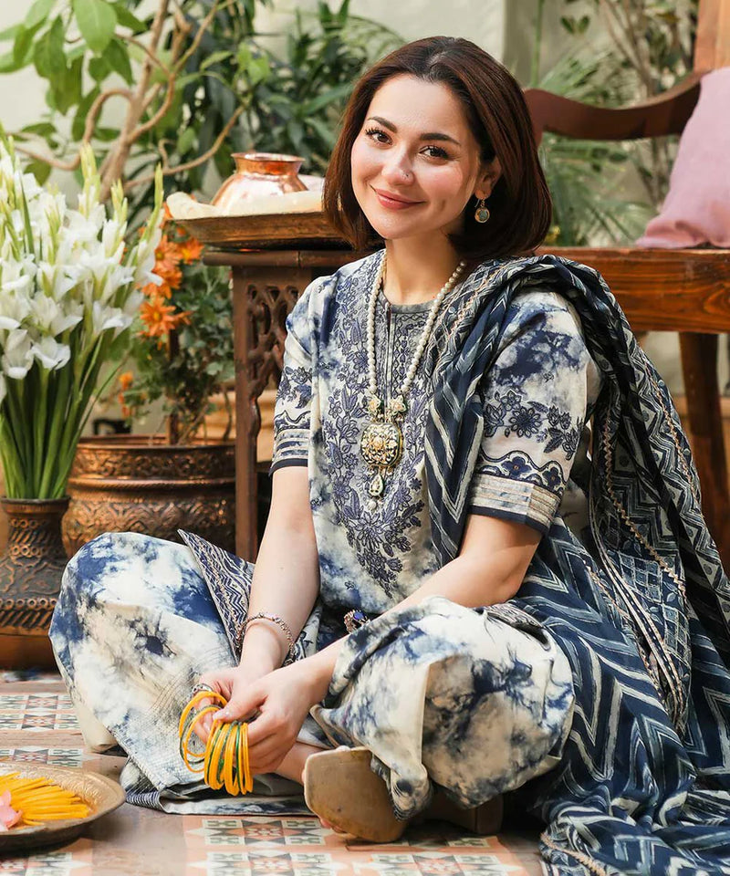SAPPHIRE-3PC KHADDAR PRINTED EMB SHIRT WITH KHADDAR PRINT DUPATTA AND PRINT TROUSER-12527