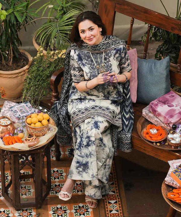 SAPPHIRE-3PC KHADDAR PRINTED EMB SHIRT WITH KHADDAR PRINT DUPATTA AND PRINT TROUSER-12527