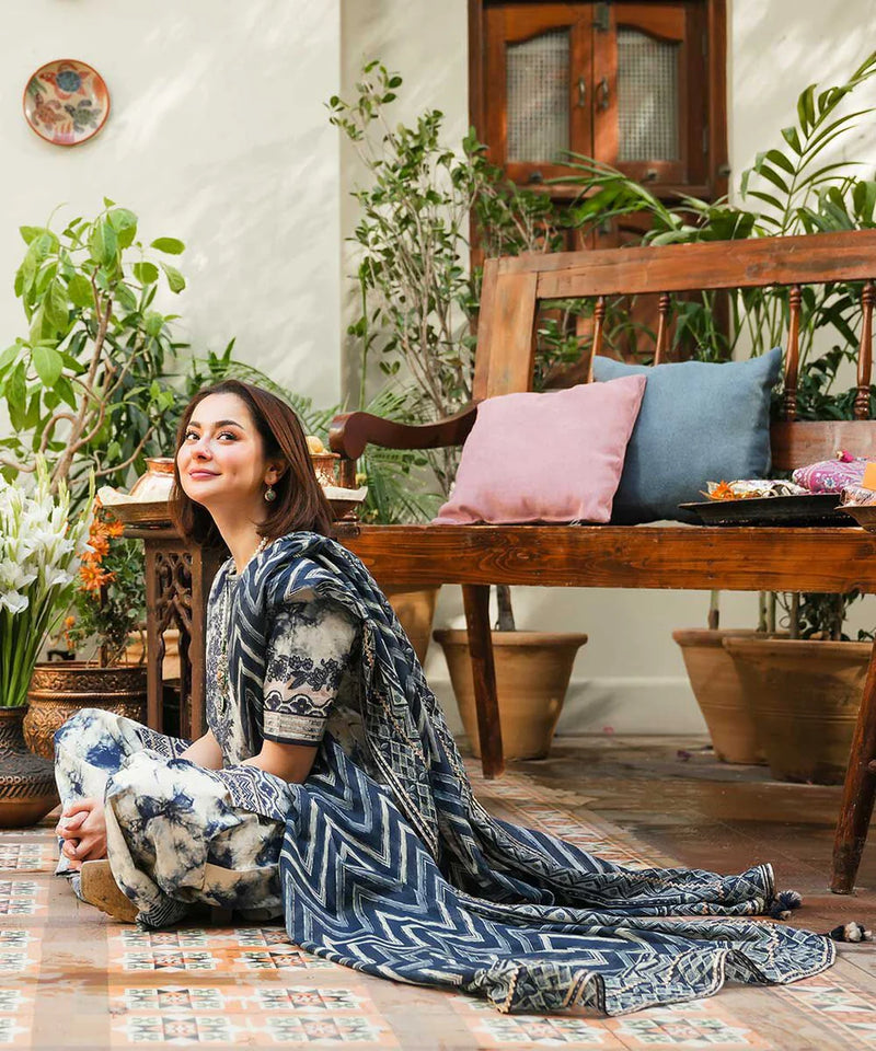 SAPPHIRE-3PC KHADDAR PRINTED EMB SHIRT WITH KHADDAR PRINT DUPATTA AND PRINT TROUSER-12527