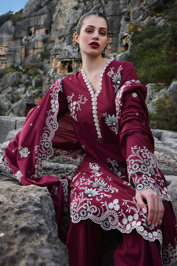 IMAGE-3PC DHANAK EMBROIDERED SHIRT WITH CHIFFON EMBROIDERED DUPATTA AND EMB TROUSER - 4113