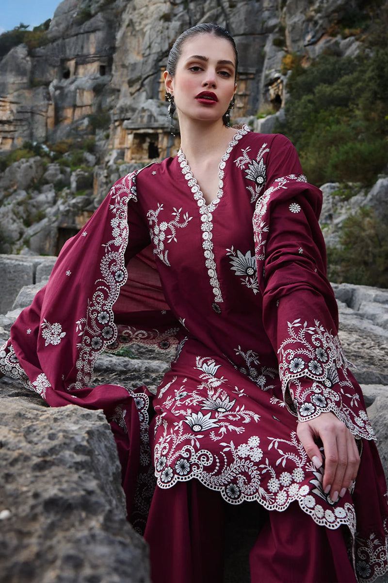 IMAGE-3PC DHANAK EMBROIDERED SHIRT WITH CHIFFON EMBROIDERED DUPATTA AND EMB TROUSER - 4113