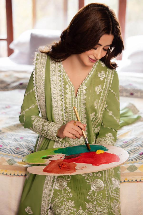 ZAHA 3 Piece Embroidered Lawn Shirt with Embroidered Lawn Dupatta - ZL 2525