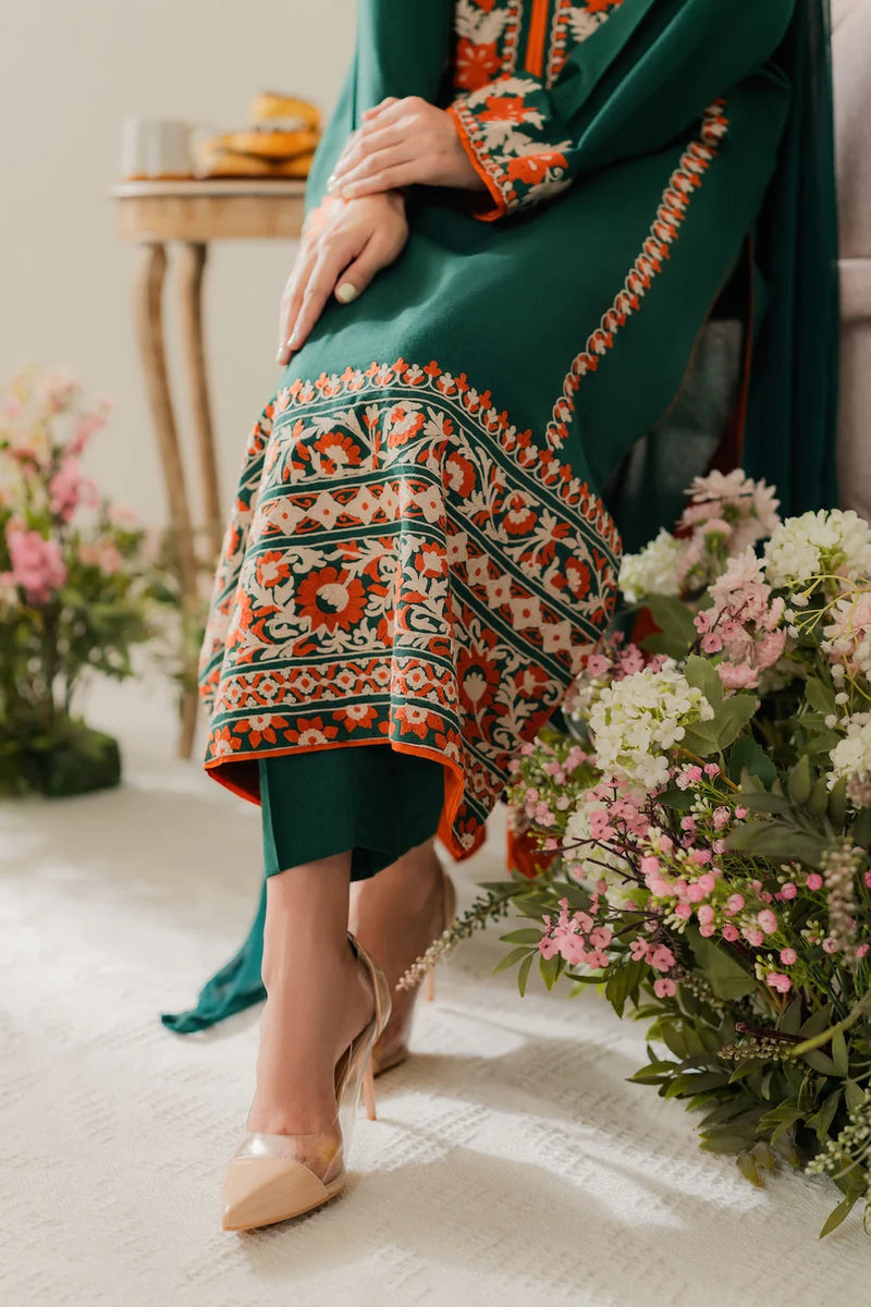 VINTAGE-3PC DHANAK EMBROIDERED SHIRT WITH BAMBER CHIFFON DUPATTA & TROUSER-4248