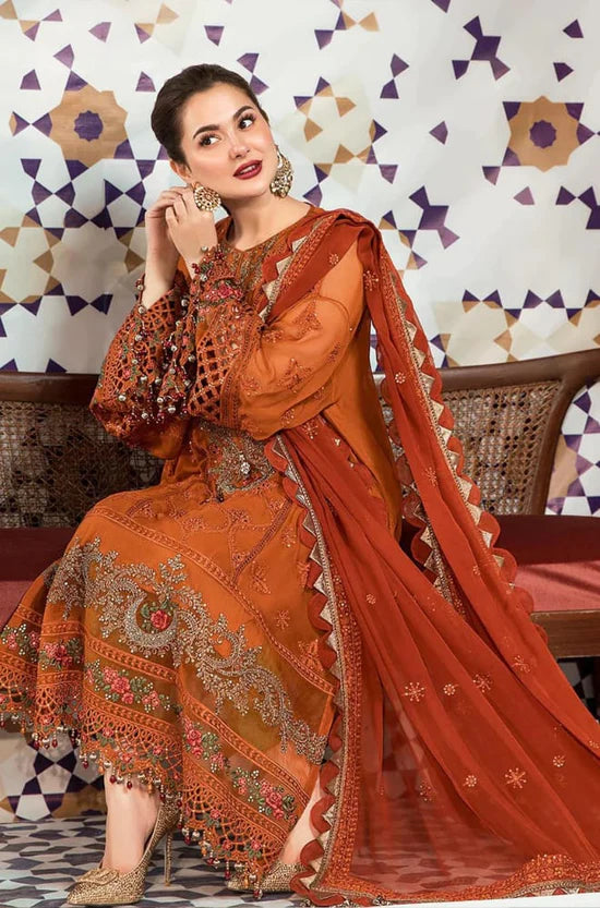 MARIA.B-3PC DHANAK EMBROIDERED SHIRT WITH CHIFFON EMBROIDERED DUPATTA & TROUSER - 14077