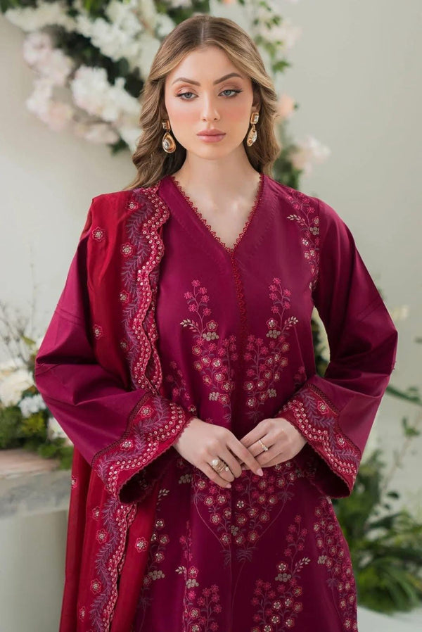 ZIVA - 3PC UNSTITCHED LAWN EMBROIDERED SHIRT WITH ORGANZE EMBROIDERED DUPATTA & EMB TROUSER-2787