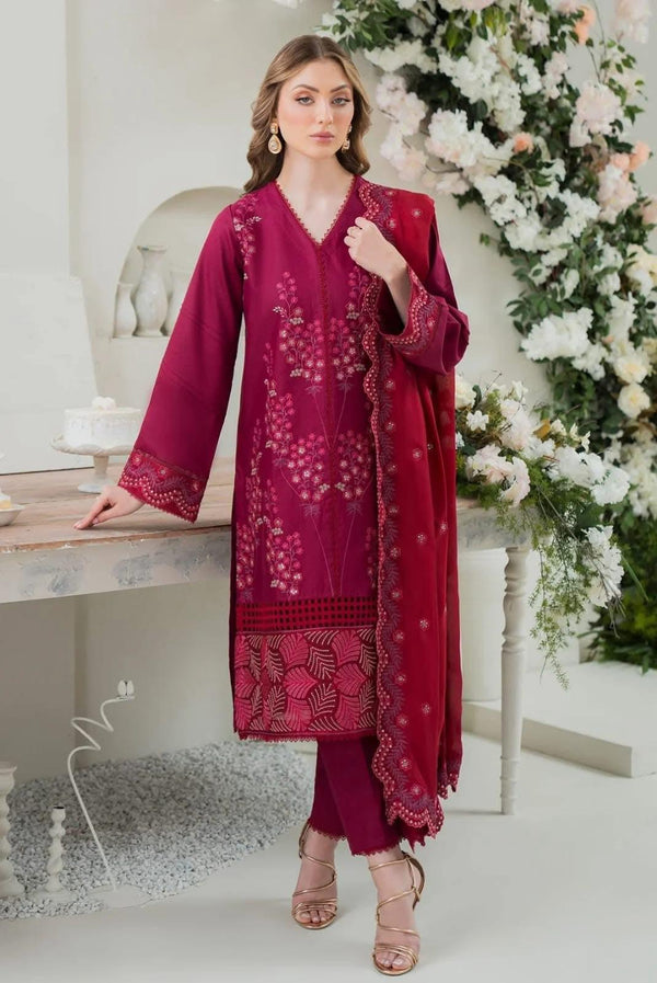 ZIVA - 3PC UNSTITCHED LAWN EMBROIDERED SHIRT WITH ORGANZE EMBROIDERED DUPATTA & EMB TROUSER-2787