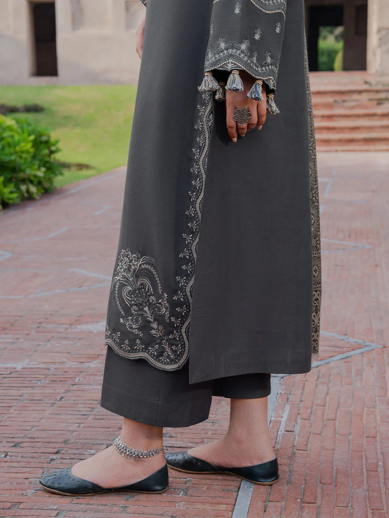 IZEL-3PC DHANAK EMBROIDERED SHIRT WITH COURTRAI PRINTED SHAWL & TROUSER-BIC-14359