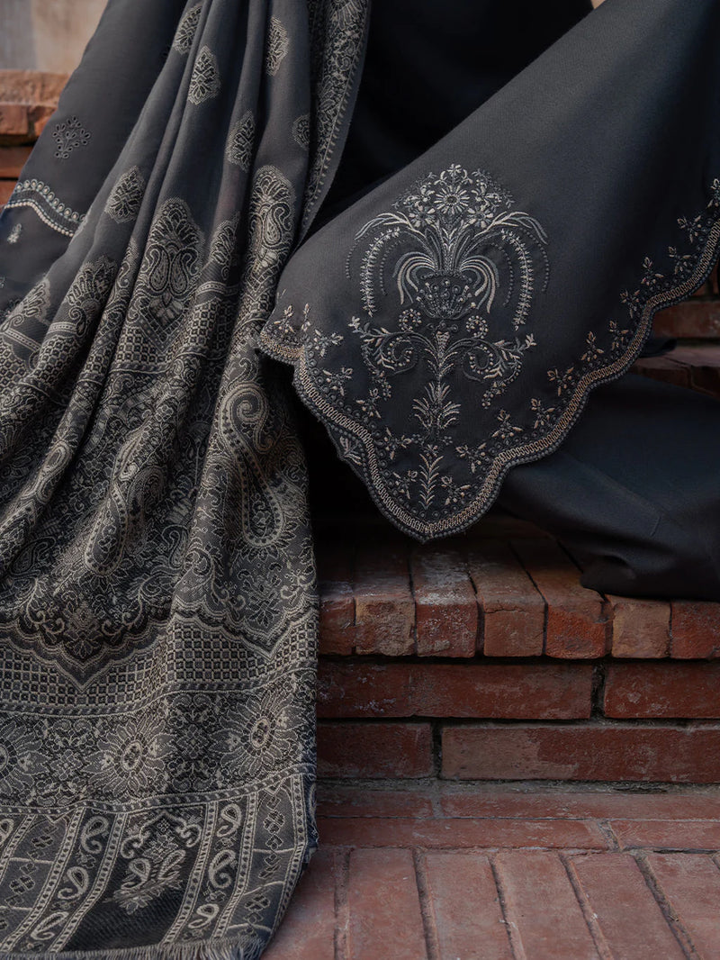 IZEL-3PC DHANAK EMBROIDERED SHIRT WITH COURTRAI PRINTED SHAWL & TROUSER-BIC-14359